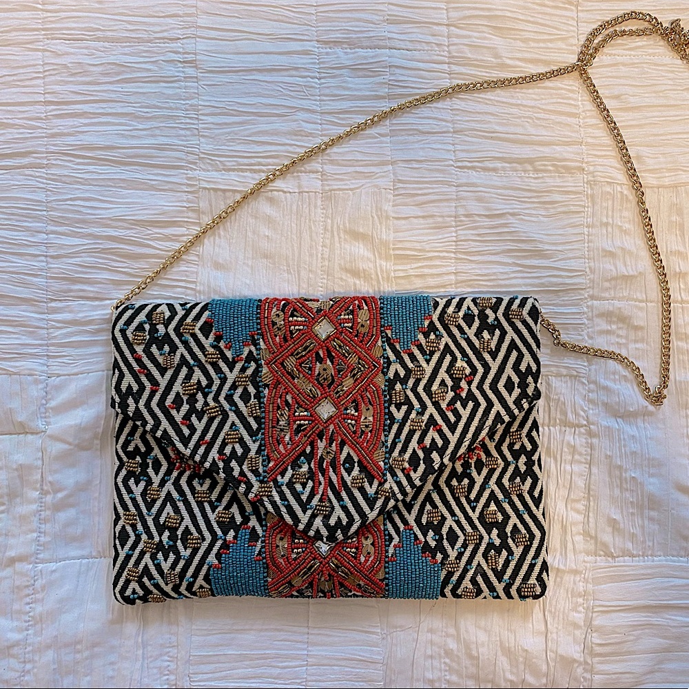 Beaded chain strap crossbody bag